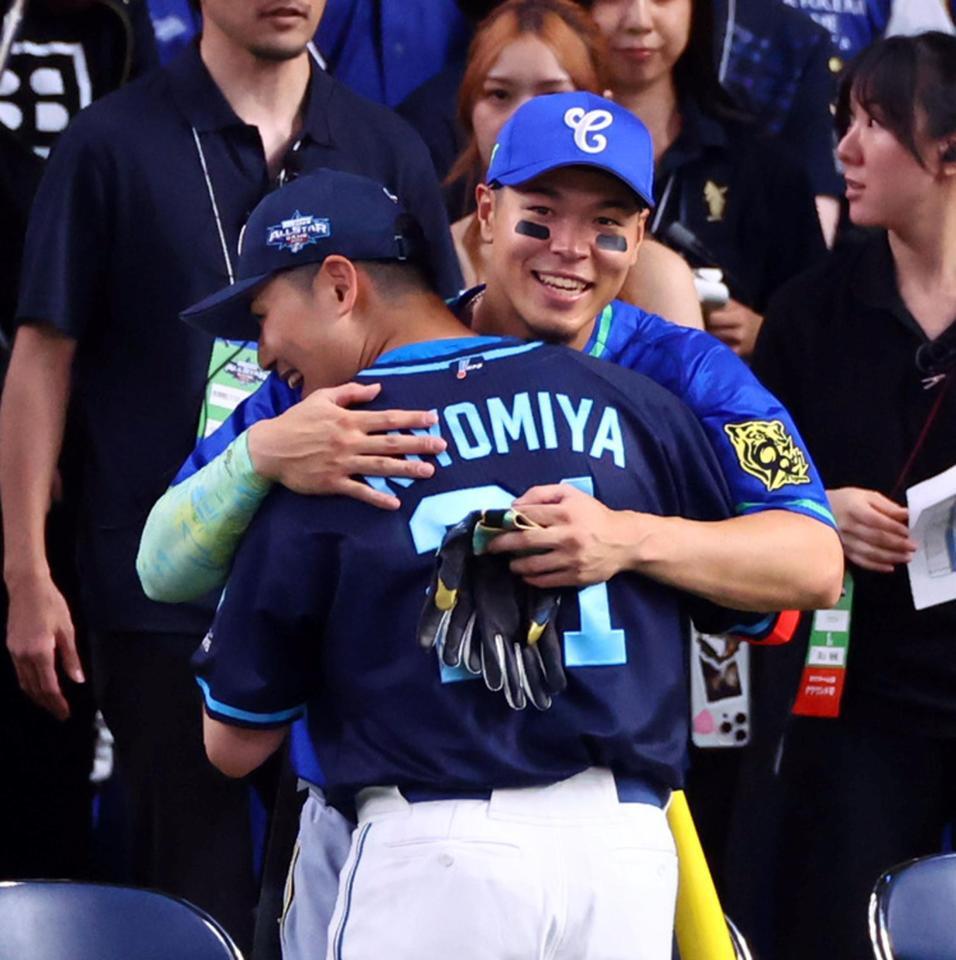 　ホームランダービーで清宮幸に敗れた佐藤輝（撮影・山口登）