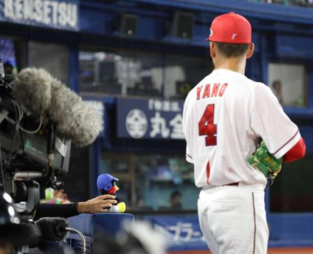 　全セベンチに置かれたつば九郎人形＝２４日、横浜スタジアム