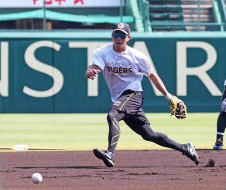 　１軍に合流して練習する木浪（撮影・立川洋一郎）
