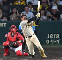 　３回、犠飛を放つ森下（撮影・飯室逸平）