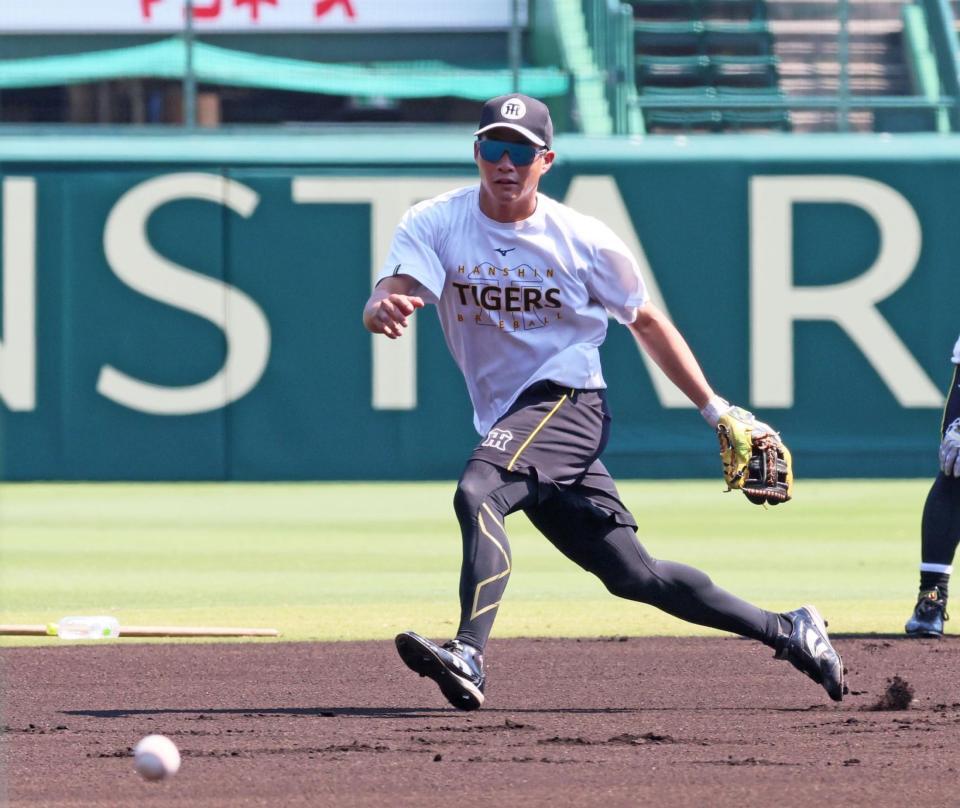 　１軍に合流して練習する木浪（撮影・立川洋一郎）