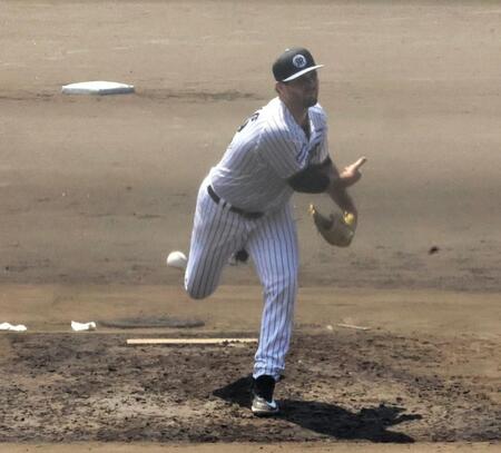 　来日初のシート打撃に登板するハートウィグ