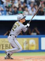 　２回、坂本は右前打を放つ（撮影・佐々木彰尚）