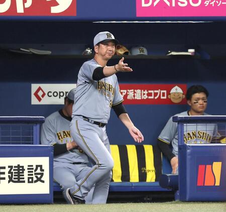 　７回攻撃中、選手交代を告げる藤川監督（撮影・北村雅宏）