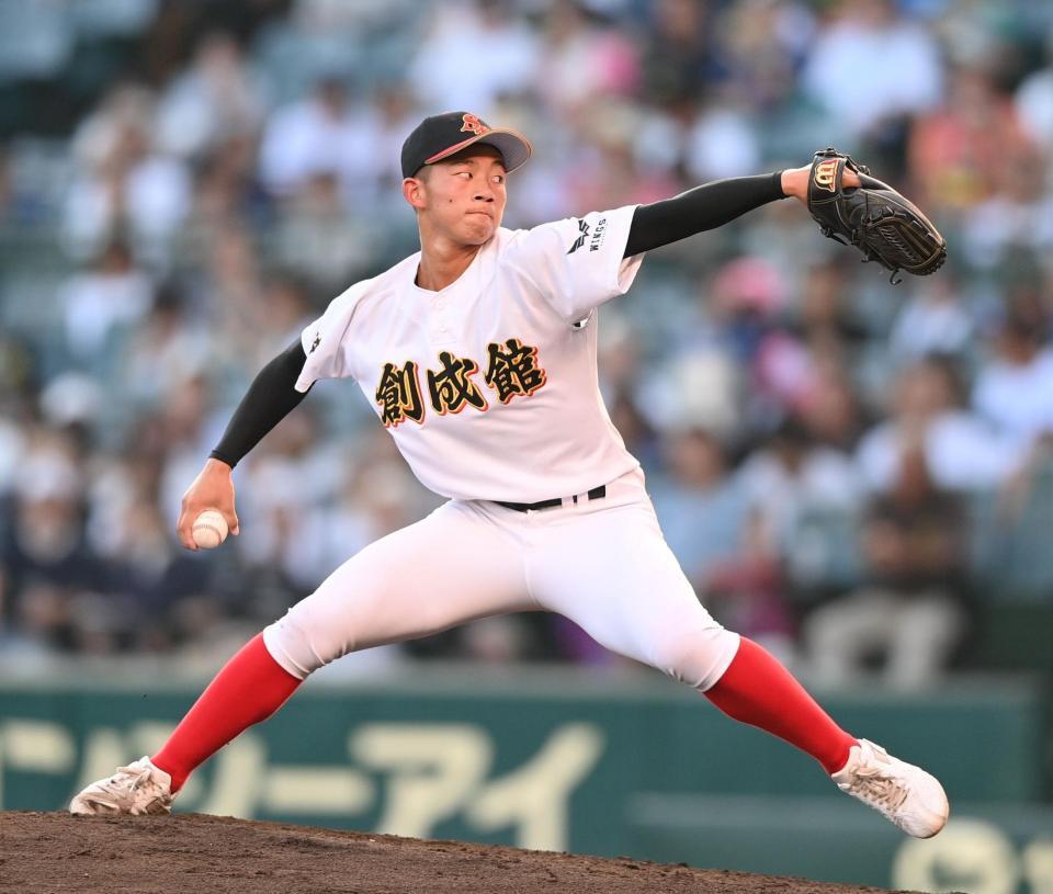 　力投する先発の創成館・森下翔太（撮影・西田忠信）