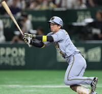 　４回、２点適時打を放つ近本（撮影・田中太一）