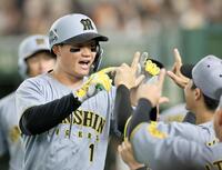 　１回、２ランを放った森下はナインとタッチを交わす（撮影・田中太一）