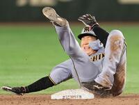 　５回、二盗を試みるもアウトとなる大山（撮影・田中太一）