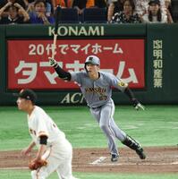 　４回、先制適時打を放つ高寺（撮影・金田祐二）