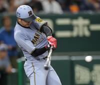 　３回、左前打を放つ才木（撮影・西岡正）