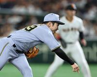 　８回、岸田を打ち取り無失点に抑える石井（撮影・田中太一）