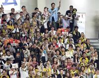 　８回、マウンドの石井へ声援を送るファン（撮影・田中太一）