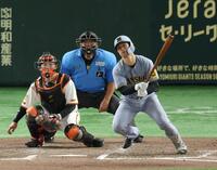 　７回、中前打を放つ坂本（撮影・金田祐二）