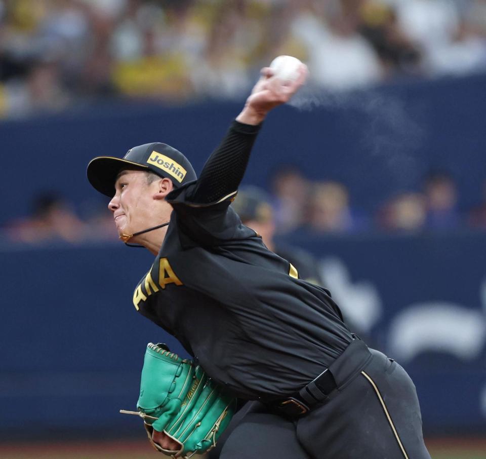 　先発し粘投する伊原（撮影・北村雅宏）