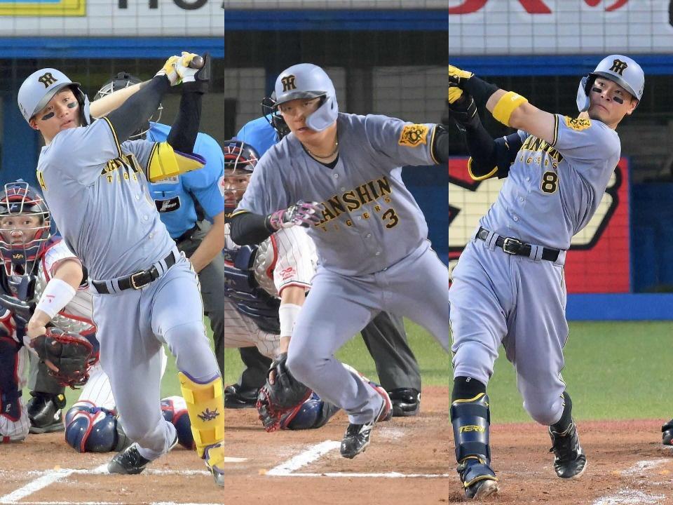 　セ・リーグの打点上位を独占している（左から）森下、大山、佐藤輝