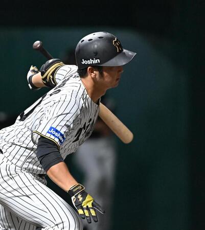 　７回、猛打賞となる中前打を放つ井坪（撮影・西田忠信）