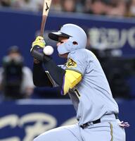 　１回、死球を受ける森下（撮影・北村雅宏）