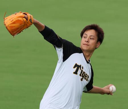 登板へ向けて調整する大竹（撮影・立川洋一郎）