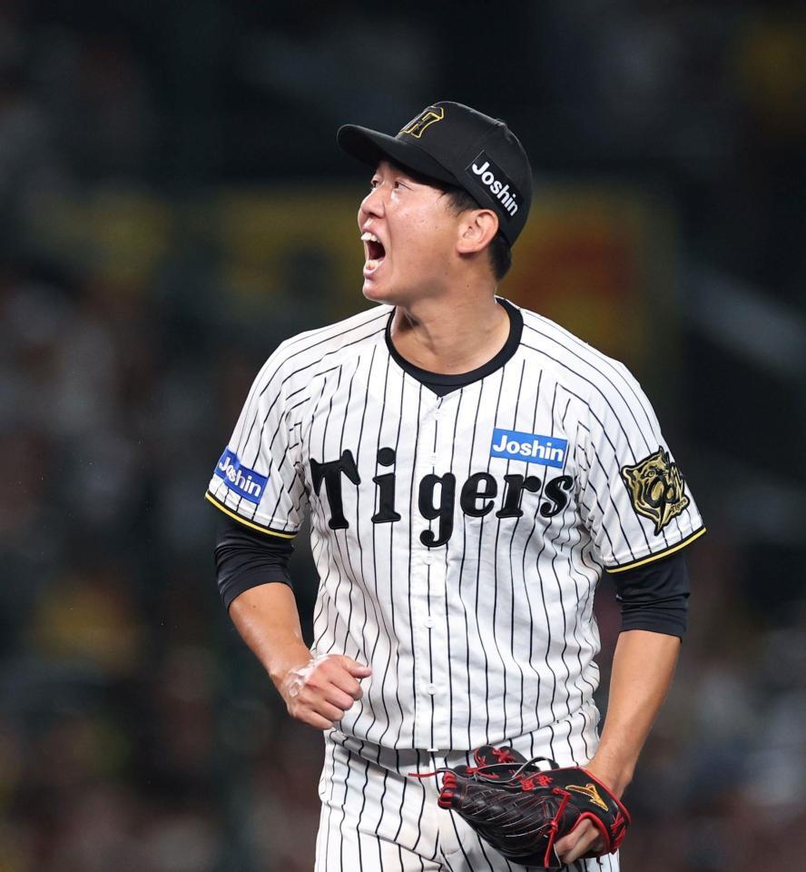 　７回、無失点に抑え、ほえる畠（撮影・北村雅宏）