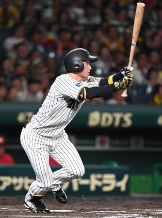 　６回、近本が中犠飛を放つ