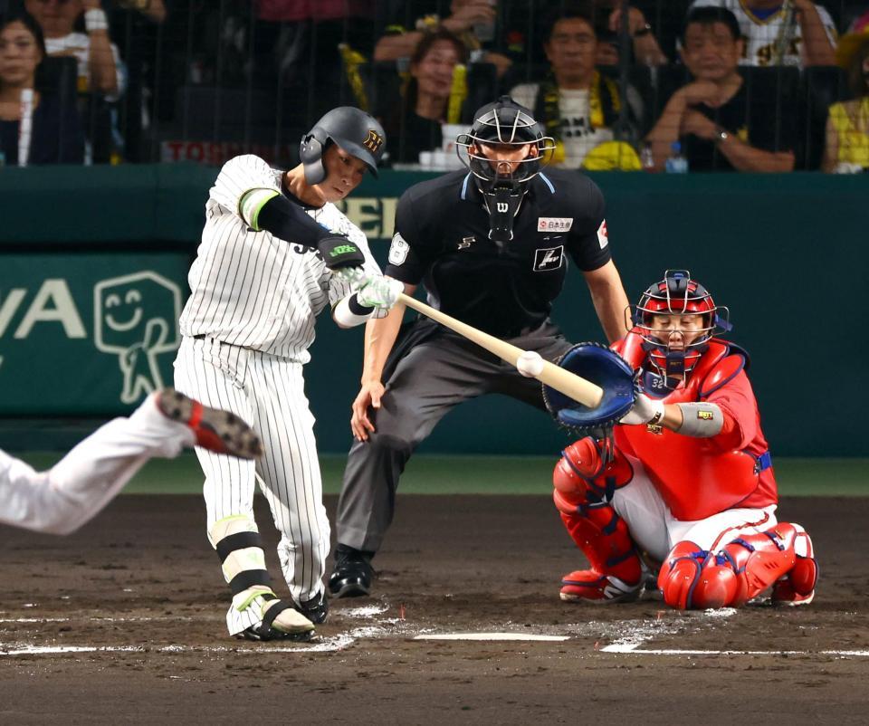 　２回、右前打を放つ木浪（撮影・山口登）