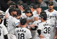 　優勝の喜びを分かち合う才木（撮影・飯室逸平）