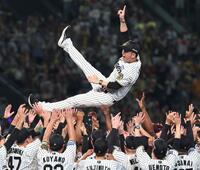 　優勝し、胴上げされる藤川監督（撮影・北村雅宏）