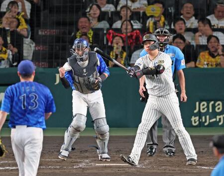 　９回、空振り三振に倒れる大山（撮影・立川洋一郎）