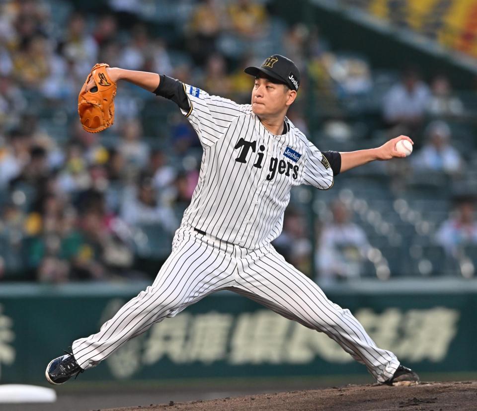 　力投する先発の大竹（撮影・西田忠信）