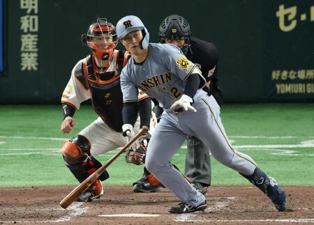 　５回、左前適時打を放つ坂本（撮影・金田祐二）