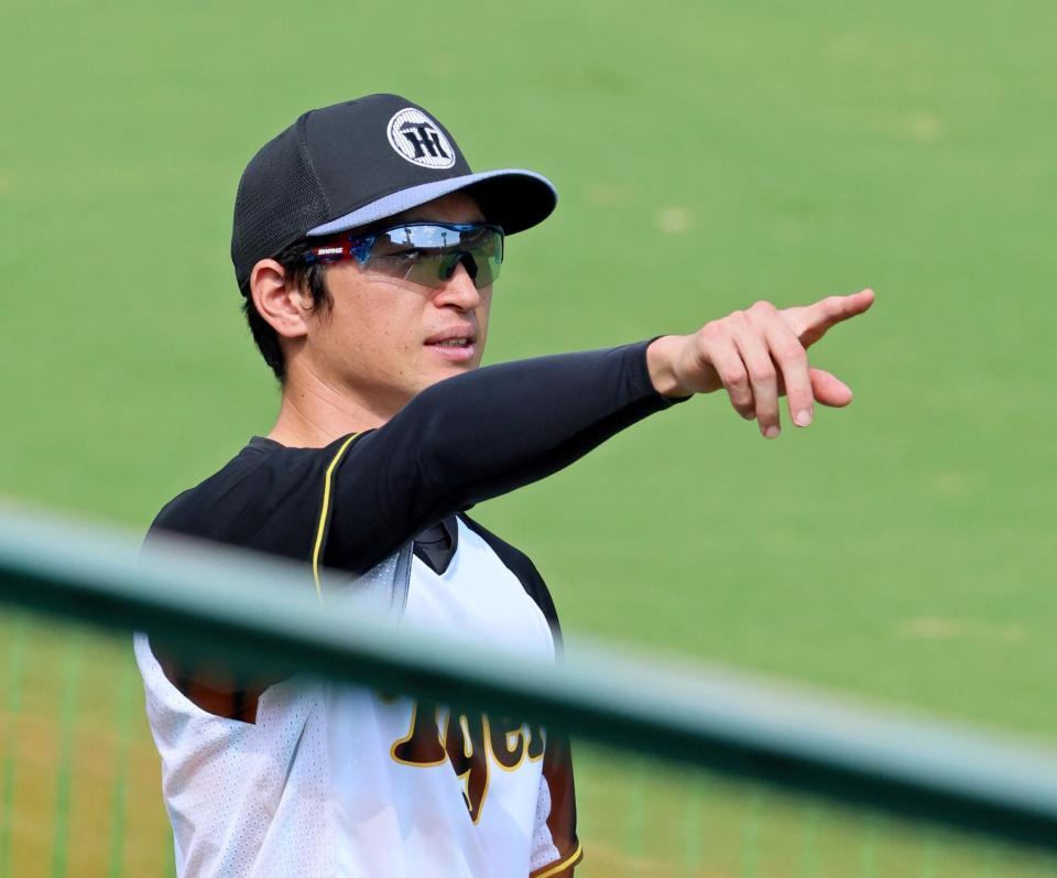 　練習で汗を流す近本（撮影・立川洋一郎）