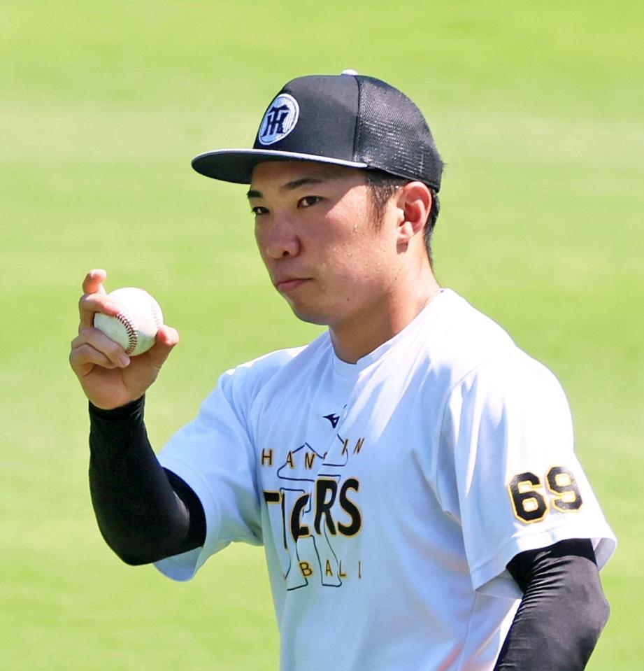 　キャッチボールをして調整する石井（撮影・立川洋一郎）