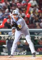 　７回、左肘付近への死球で出塁する大山（撮影・市尻達拡）