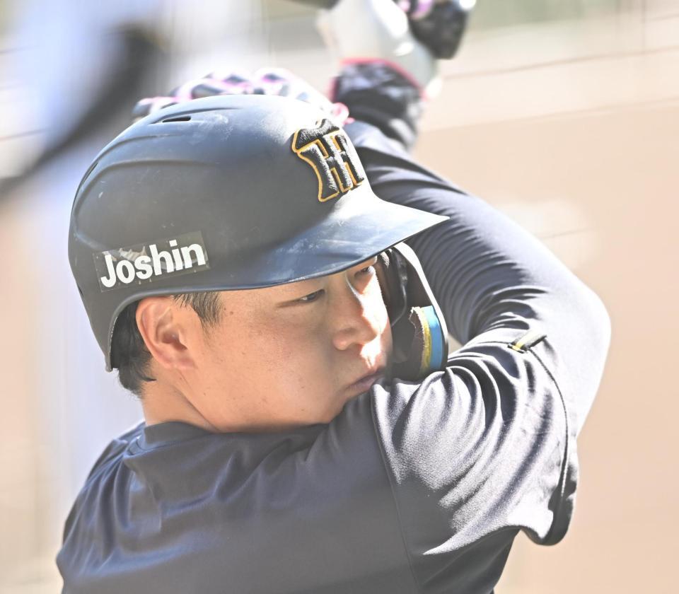 　打撃練習する大山（撮影・西田忠信）