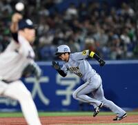 　７回、二塁へスタートを切り盗塁を成功させる近本（撮影・田中太一）