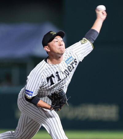 　８回表に登板し、広島打線を三者凡退に退けた桐敷（撮影・立川洋一郎）