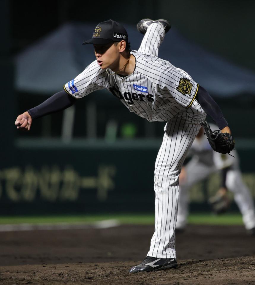 　粘りのピッチングで５回を投げ抜いた早川（撮影・坂部計介）