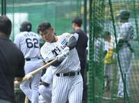 　打撃練習する原口（撮影・西田忠信）