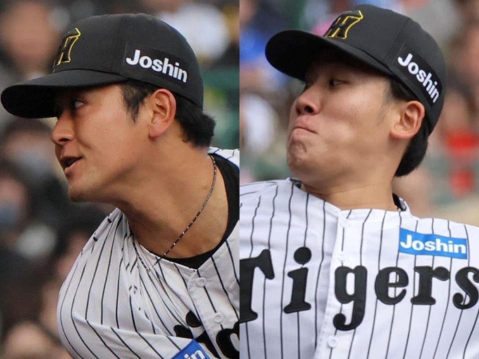 　阪神・岡留（左）と富田