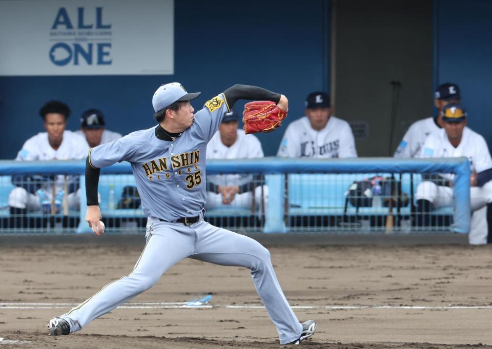 　フェニックス・リーグで先発し、西武打線を圧倒した才木（撮影・田中太一）