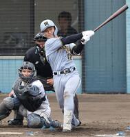 　７回、左前へ安打を放つ坂本（撮影・田中太一）