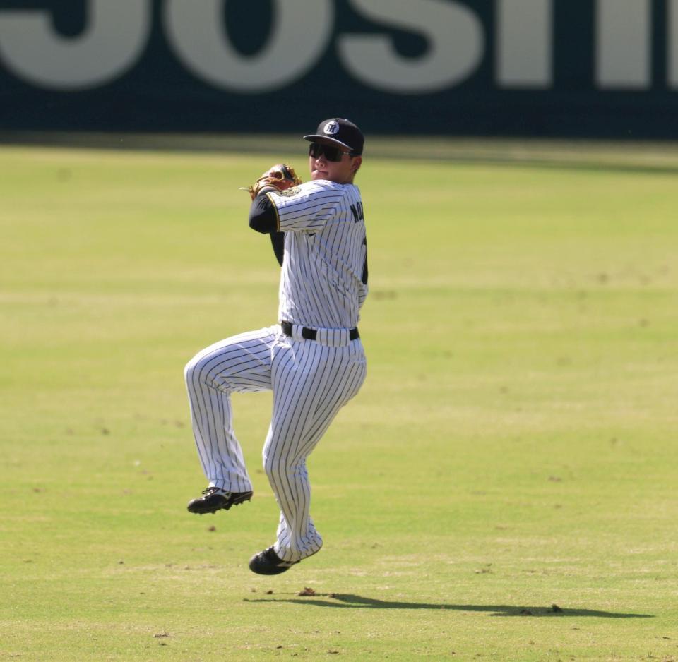 　シートノックに励む森下（撮影・北村雅宏）