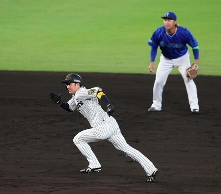 【写真】ザッサァ～！近本が砂塵巻き上げビックリ三盗！鮮やかすぎて隣の筒香もぼう然