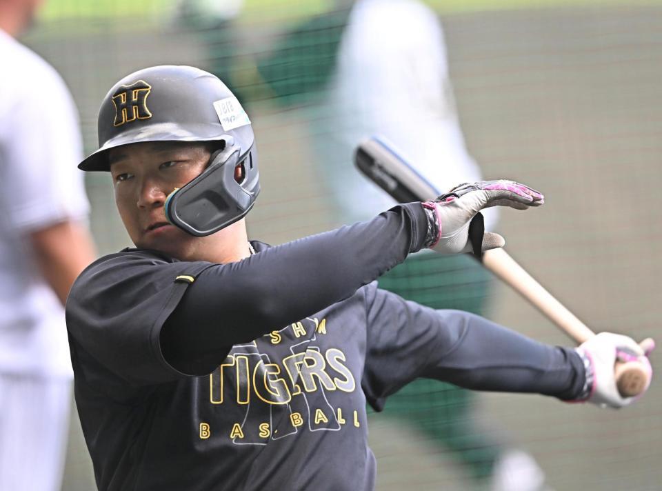 　打撃練習する大山（撮影・西田忠信）