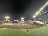 　シートが剥がされる甲子園