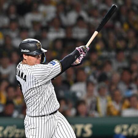 　３回、適時二塁打を放つ大山（撮影・西田忠信）