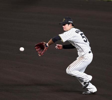 ６回、中野は蝦名の打球を捕球し一塁アウトにする（撮影・山口登）