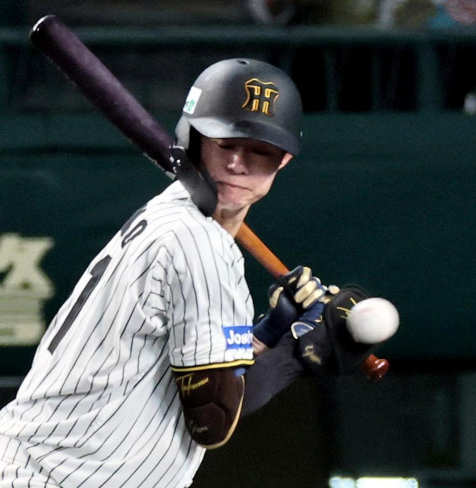 　３回、死球を受ける中野（撮影・田中太一）