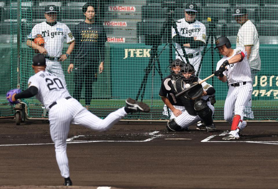 　シート打撃で打席に立つ中川（撮影・山口登）