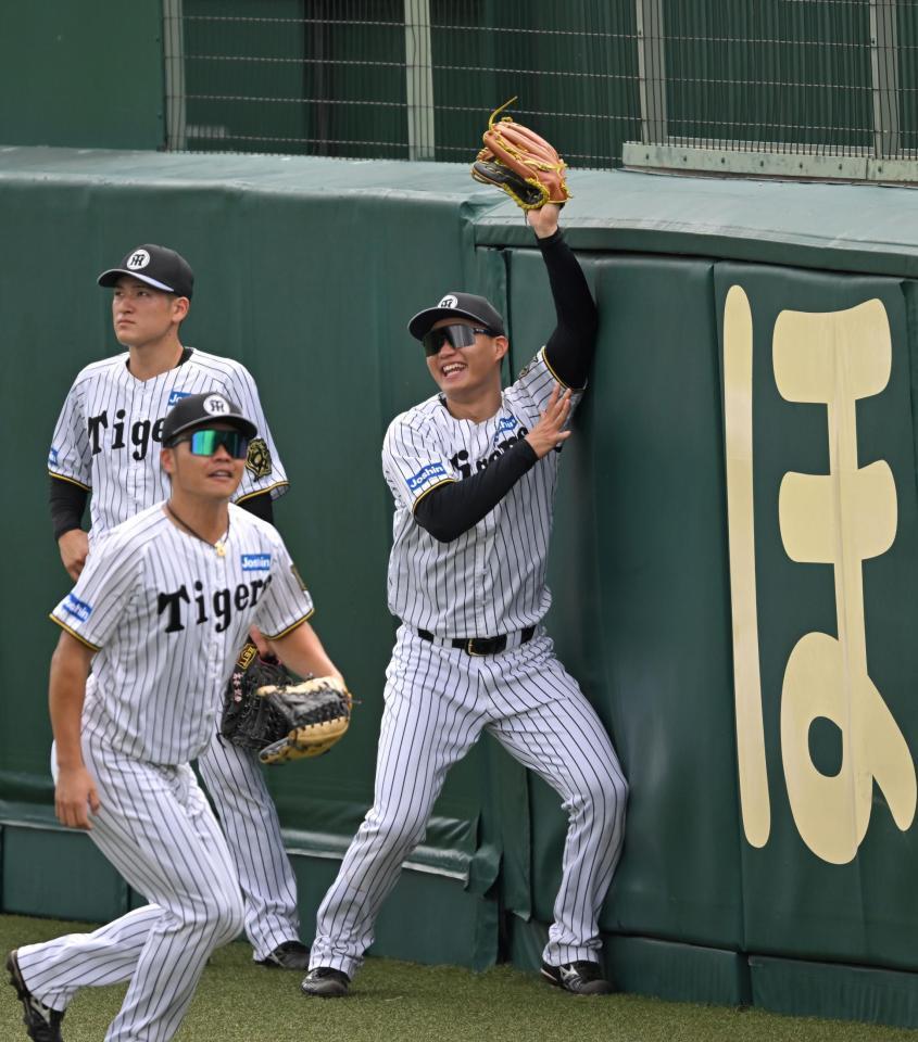 守備練習に励む阪神・森下翔太＝甲子園（撮影・飯室逸平）